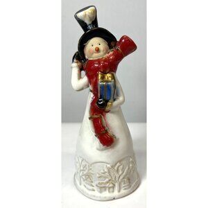 Vintage Ceramic Snowman Bell Figurine With Top Hat & Gift